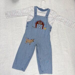 🔅Boys 18 months Farm Animal Matching overalls & Longsleeve